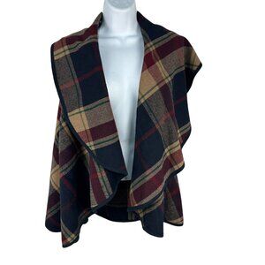 Alter'd State Plaid Sleeveless Wrap Cardigan With Open Front Burgundy & Navy